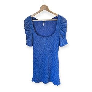 Free People Bodycon Mini Dress Womens Small Blue Overlay Lace Scoop Neck